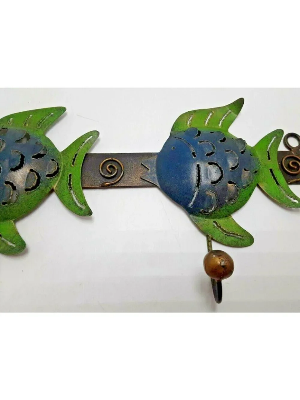 Tropical Fish Metal Wall 3 Hook Blue Green Cabin Cottage Lodge